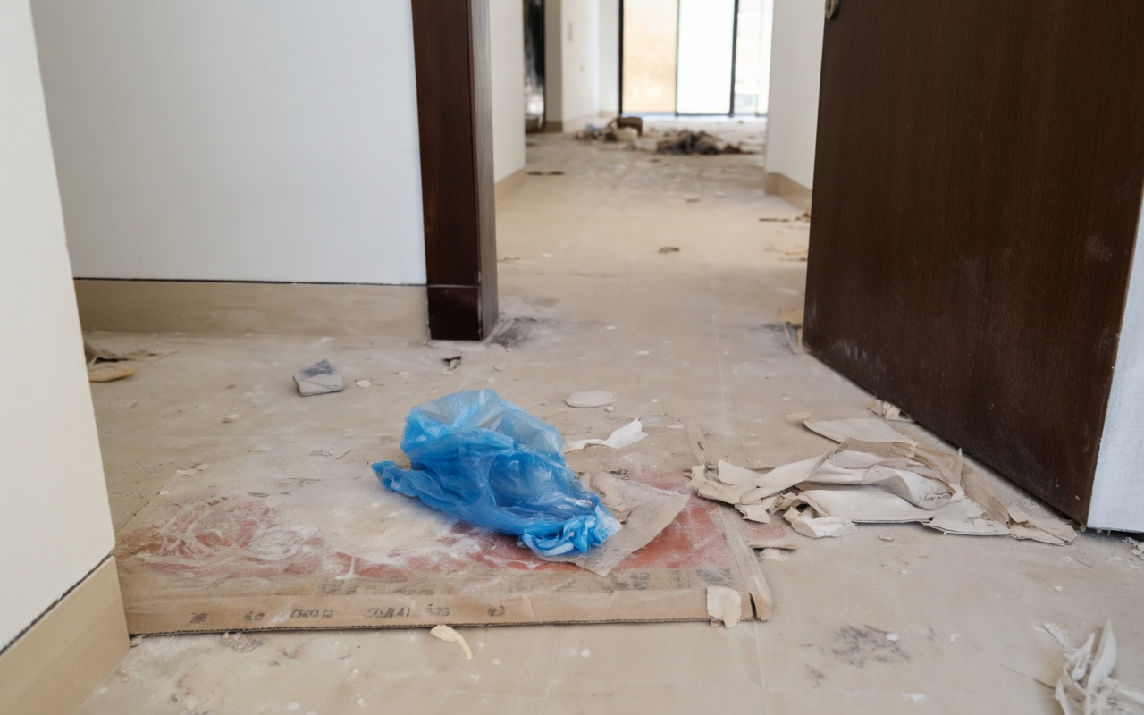 الممر قبل التنظيف — مخلفات البناء
